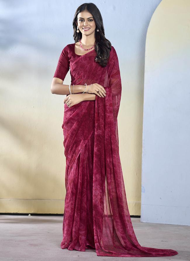 Georgette Burgundy Party Wear Printed Ready To Wear Saree